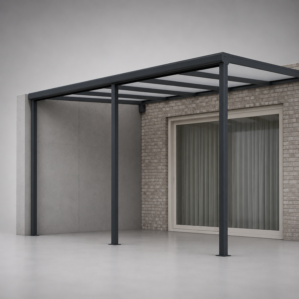 The Stretto carport in anthracite close-up of aluminium beam cover and gutter junction