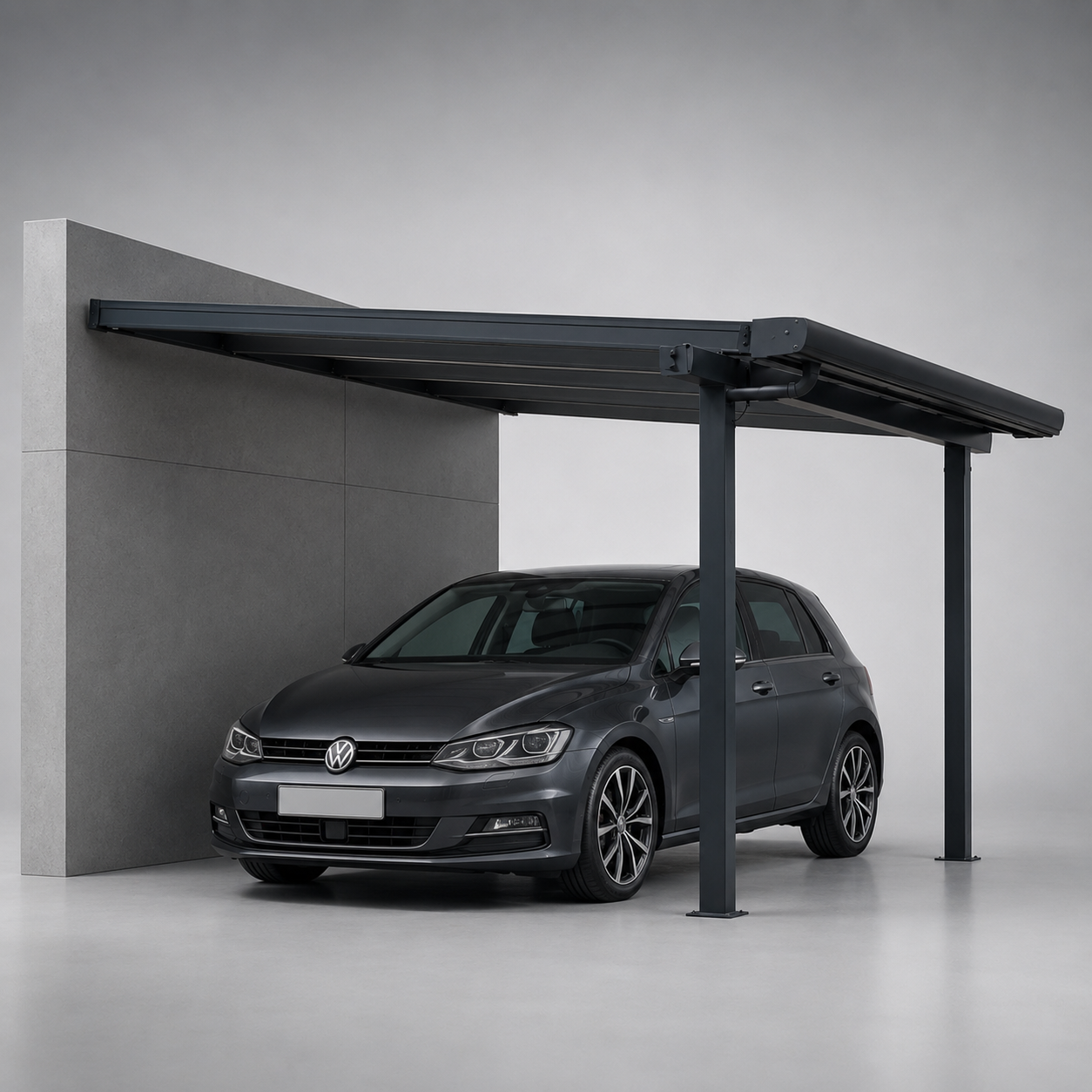 Stretto carport in anthracite from garden perspective showing post and roof detail