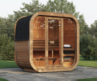 beacon 125 mini deluxe thermowood with glass front 2 person outdoor cube sauna product exterior view — view 2