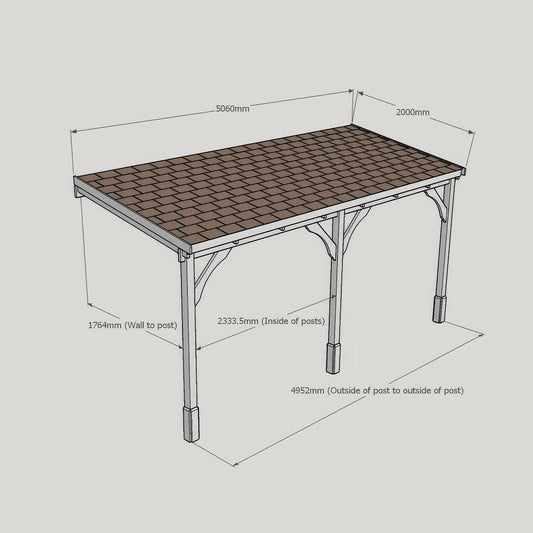 Timber Felt Shingle Roof | Wall Mounted Garden Shelter | Light Green | 2m Depth x 5.06m Width