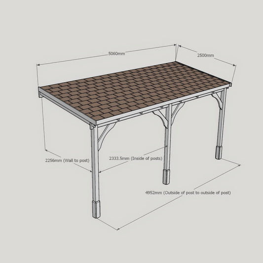 Timber Felt Shingle Roof | Wall Mounted Garden Shelter | Light Green | 2.5m Depth x 5.06m Width