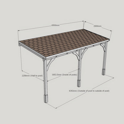 Wall Mounted Felt Shingle Roof Gazebo - Rustic Brown - 2.5m Depth x 6.5m Width
