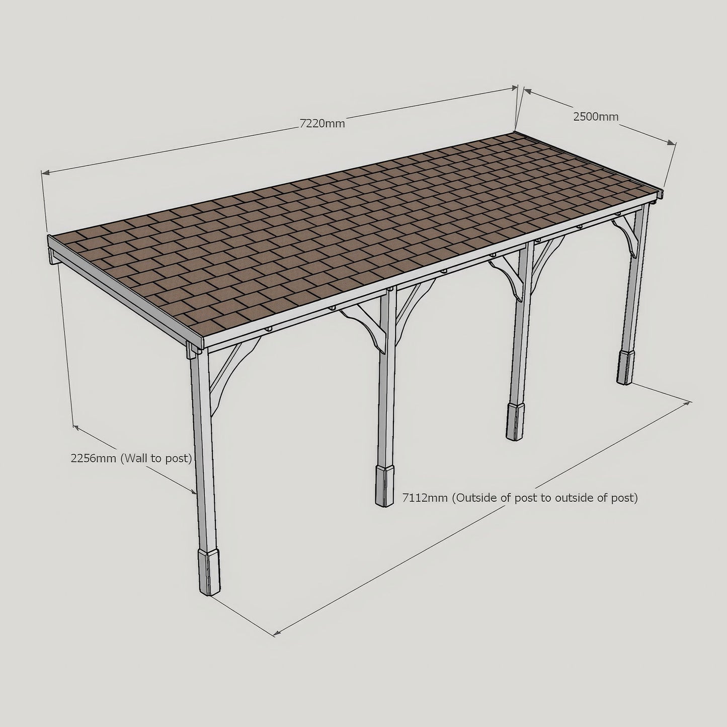 Wall Mounted Felt Shingle Roof Gazebo - Light Green - 2.5m Depth x 7.22m Width