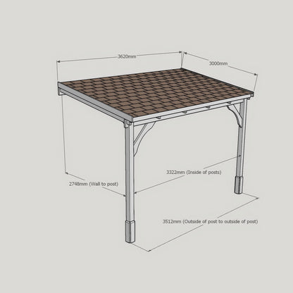 Wall Mounted Felt Shingle Roof Gazebo - Rustic Brown - 3m Depth x 3.62m Width