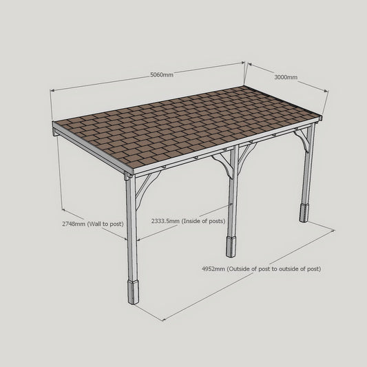 Timber Felt Shingle Roof | Wall Mounted Garden Shelter | Light Green | 3m Depth x 5.06m Width