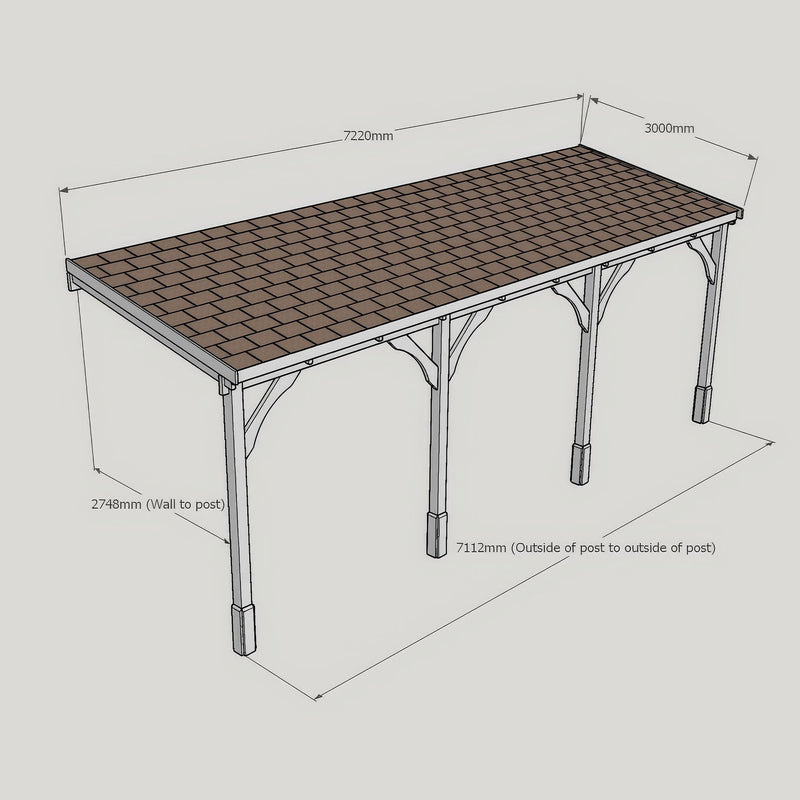 Wall Mounted Felt Shingle Roof Gazebo - Light Green - 3m Depth x 7.22m Width