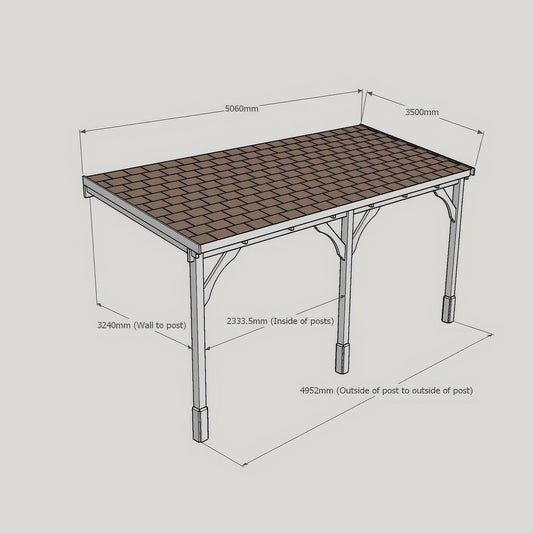 Timber Felt Shingle Roof | Wall Mounted Garden Shelter | Light Green | 3.5m Depth x 5.06m Width