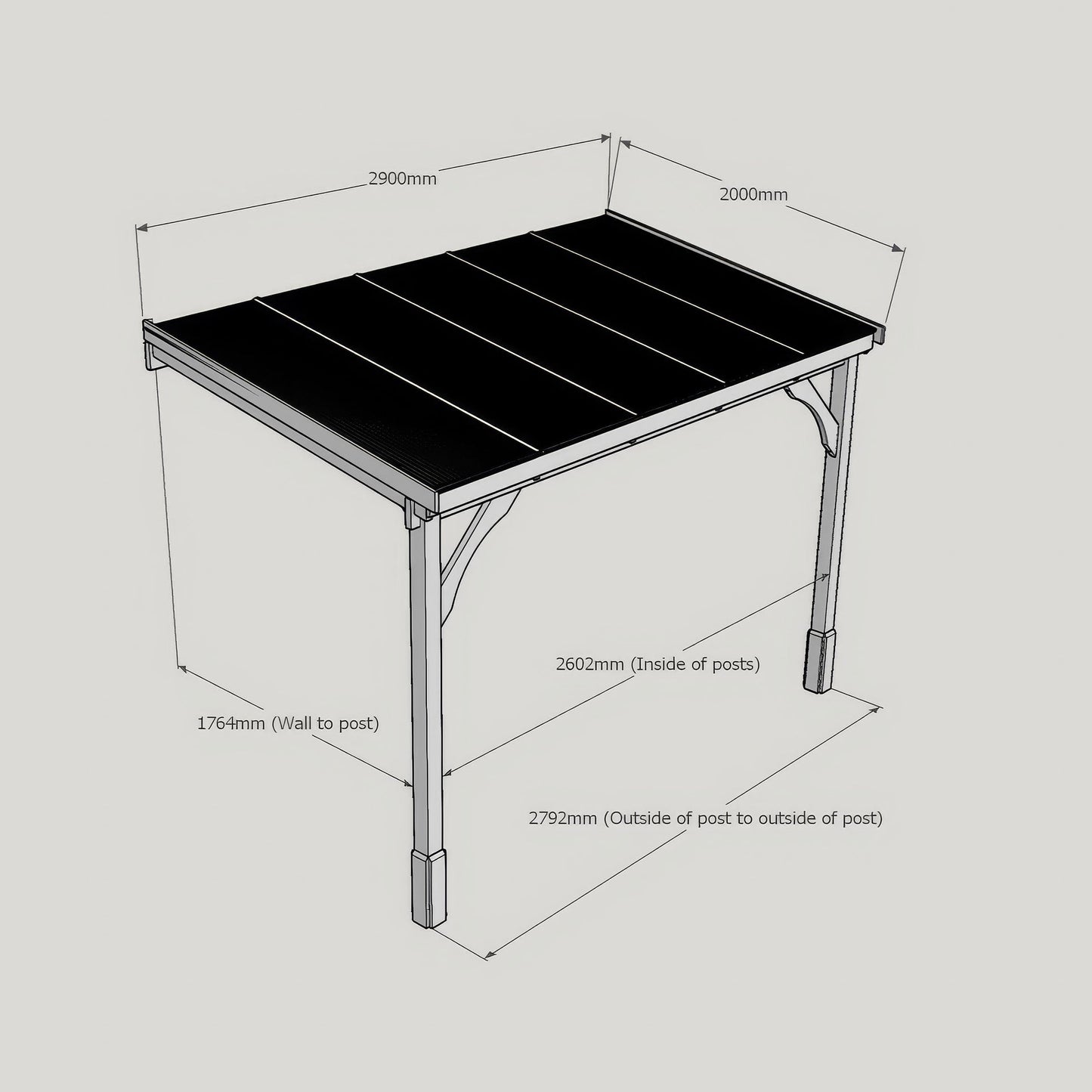 Wall Mounted Polycarbonate Roof Carport - Light Green - 2m Depth x 2.9m Width