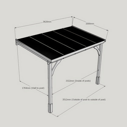 Wall Mounted Polycarbonate Roof Carport - Light Green - 2m Depth x 3.62m Width