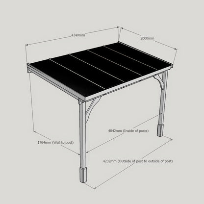 Wall Mounted Polycarbonate Roof Carport - Rustic Brown - 2m Depth x 4.34m Width