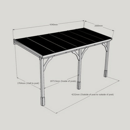 Wall Mounted Polycarbonate Roof Carport - Rustic Brown - 2m Depth x 4.34m Width