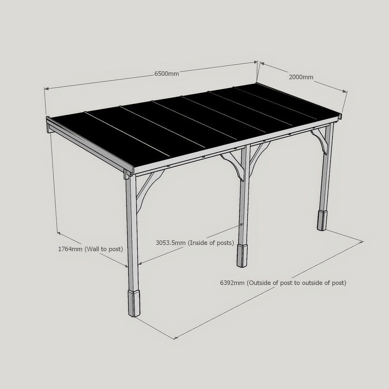 Wall Mounted Polycarbonate Roof Carport - Rustic Brown - 2m Depth x 6.5m Width