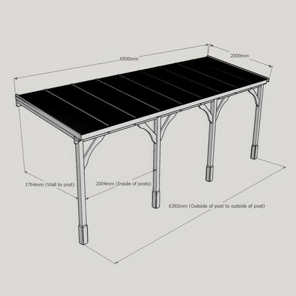 Wall Mounted Polycarbonate Roof Gazebo - Rustic Brown - 2m Depth x 6.5m Width