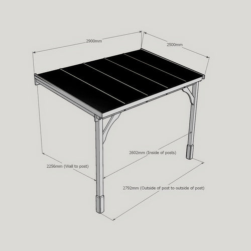 Wall Mounted Polycarbonate Roof Carport | Timber | Multiple Sizes