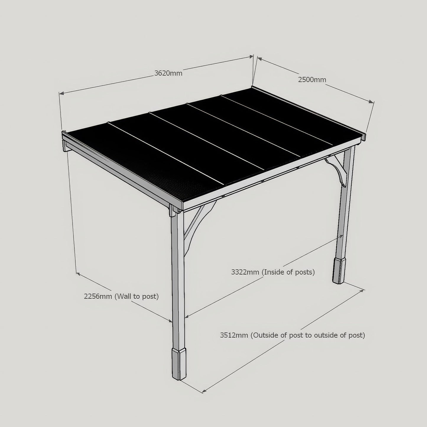 Wall Mounted Polycarbonate Roof Gazebo - Light Green - 2.5m Depth x 3.62m Width