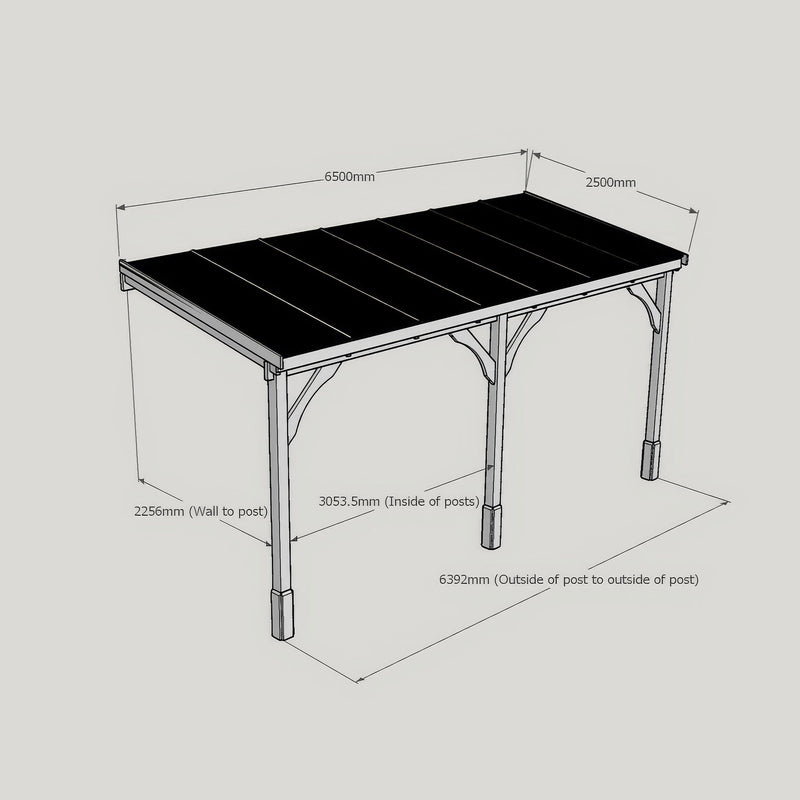 Wall Mounted Polycarbonate Roof Gazebo - Rustic Brown - 2.5m Depth x 6.5m Width