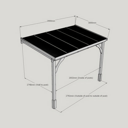 Wall Mounted Polycarbonate Roof Carport - Rustic Brown - 3m Depth x 2.9m Width