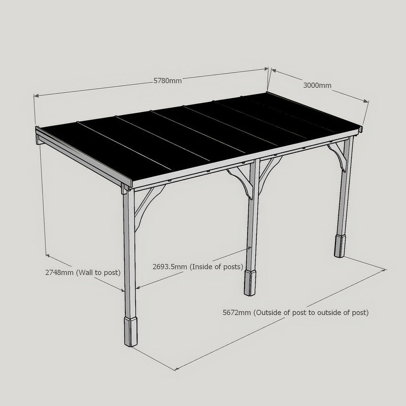 Wall Mounted Polycarbonate Roof Carport - Light Green - 3m Depth x 5.78m Width