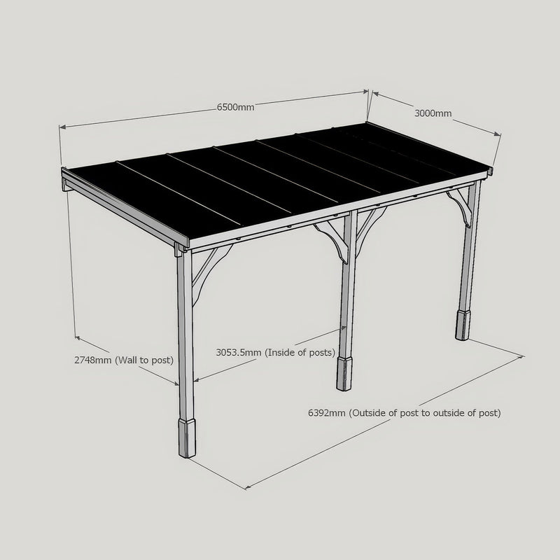 Wall Mounted Polycarbonate Roof Carport - Rustic Brown - 3m Depth x 6.5m Width