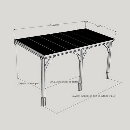 Wall Mounted Polycarbonate Roof Gazebo - Light Green - 3m Depth x 6.5m Width