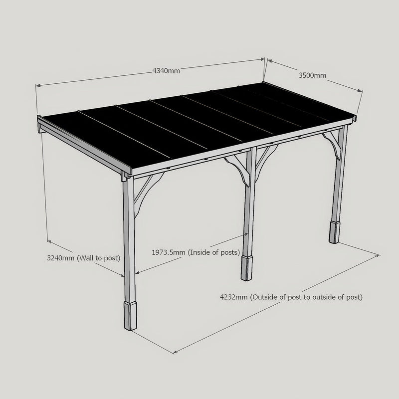 Wall Mounted Polycarbonate Roof Gazebo - Rustic Brown - 3.5m Depth x 4.34m Width