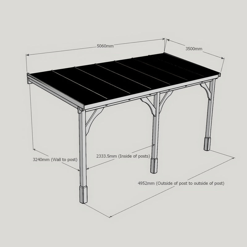 Wall Mounted Polycarbonate Roof Gazebo - Light Green - 3.5m Depth x 5.06m Width