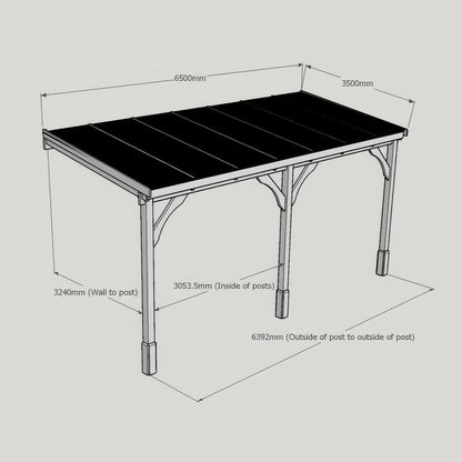 Wall Mounted Polycarbonate Roof Carport - Rustic Brown - 3.5m Depth x 6.5m Width