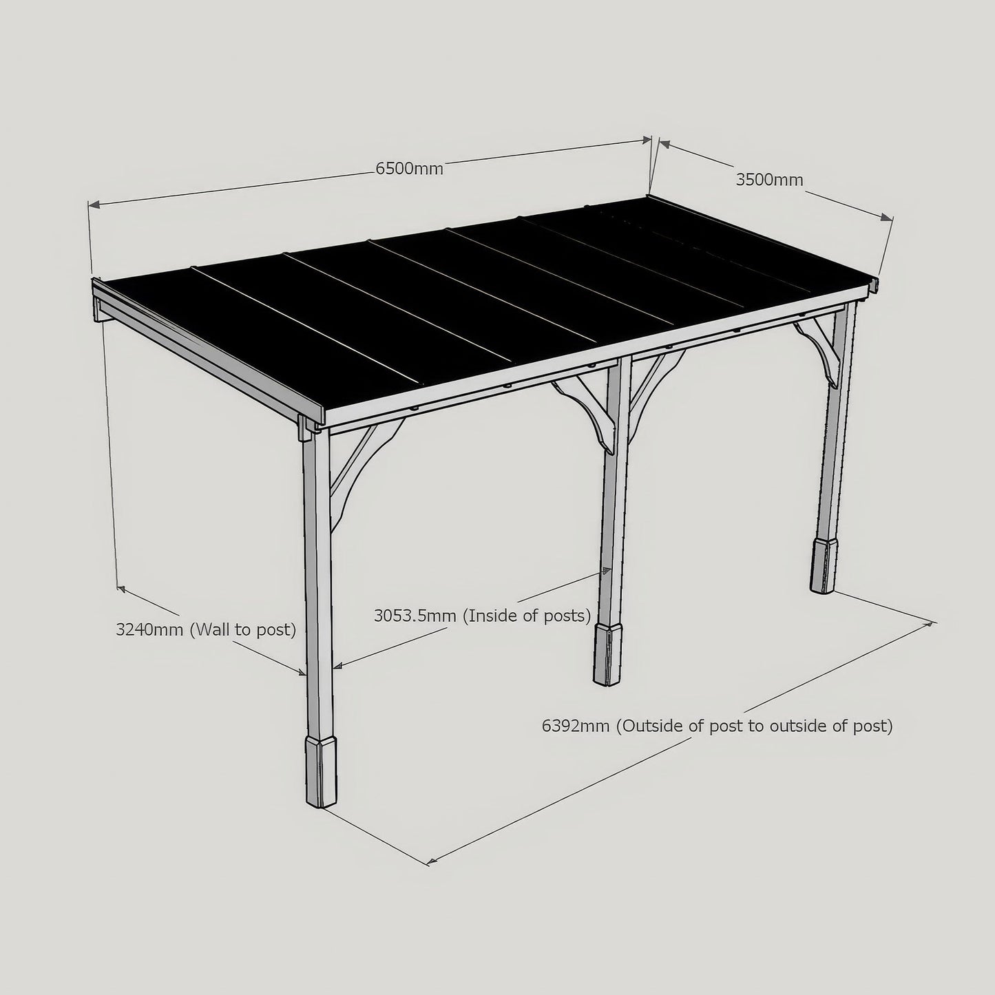 Wall Mounted Polycarbonate Roof Carport - Light Green - 3.5m Depth x 6.5m Width