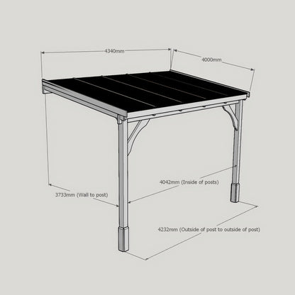 Wall Mounted Polycarbonate Roof Carport - Rustic Brown - 4m Depth x 4.34m Width
