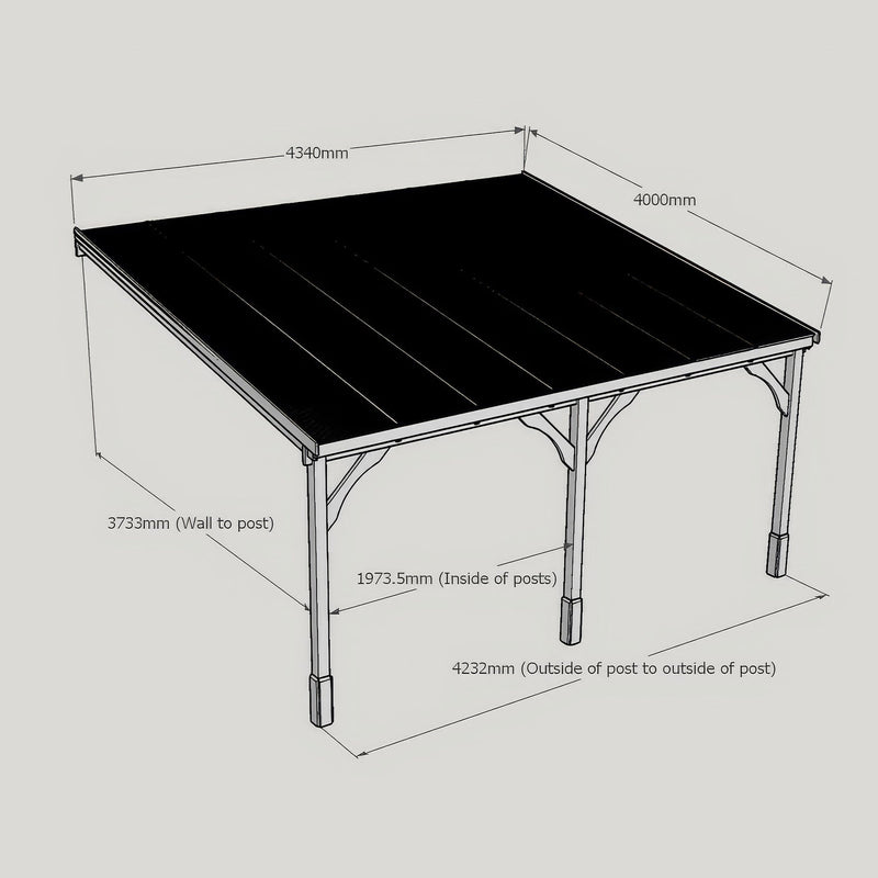 Wall Mounted Polycarbonate Roof Carport - Rustic Brown - 4m Depth x 4.34m Width