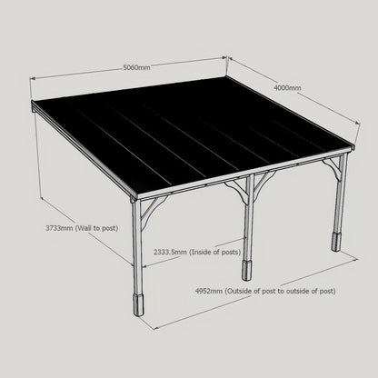 Wall Mounted Polycarbonate Roof Carport - Light Green - 4m Depth x 5.06m Width