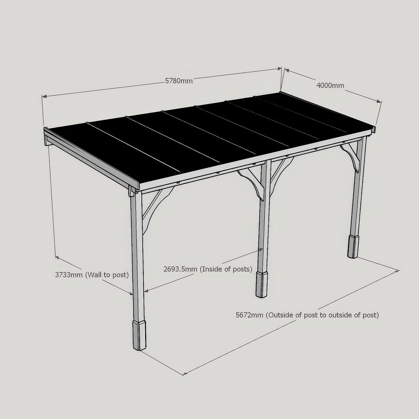Wall Mounted Polycarbonate Roof Carport - Rustic Brown - 4m Depth x 5.78m Width