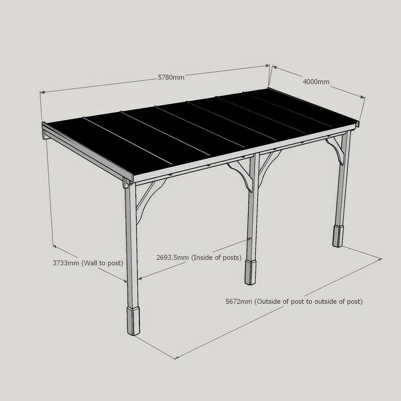 Wall Mounted Polycarbonate Roof Gazebo - Rustic Brown - 4m Depth x 5.78m Width