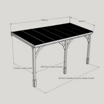 Wall Mounted Polycarbonate Roof Gazebo - Light Green - 4m Depth x 5.78m Width