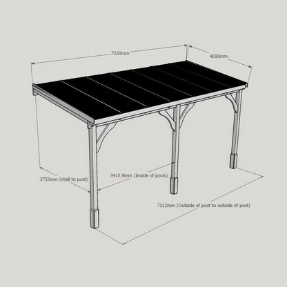 Wall Mounted Polycarbonate Roof Carport - Rustic Brown - 4m Depth x 7.22m Width