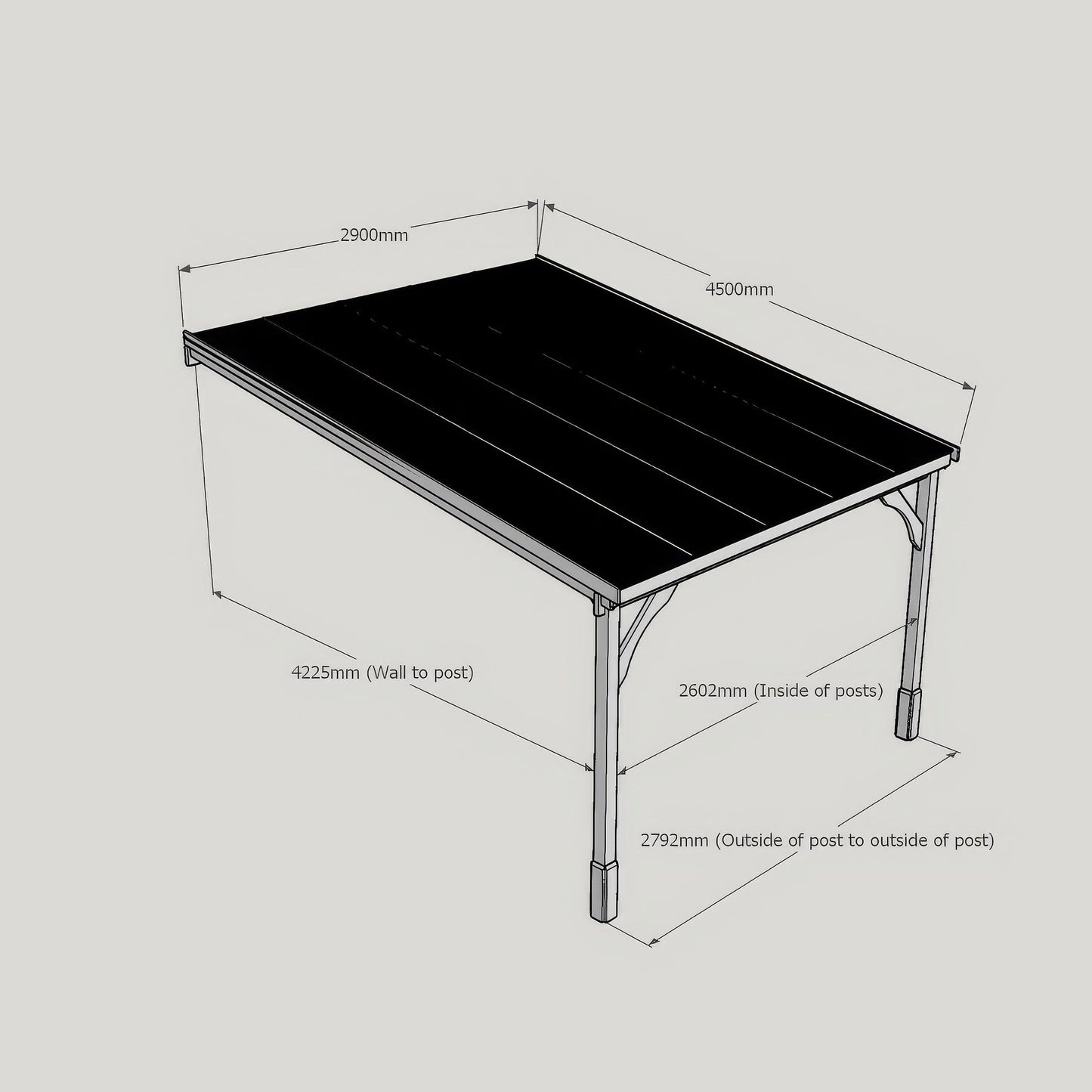 Wall Mounted Polycarbonate Roof Carport - Rustic Brown - 4.5m Depth x 2.9m Width
