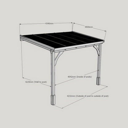 Wall Mounted Polycarbonate Roof Carport - Rustic Brown - 4.5m Depth x 4.34m Width