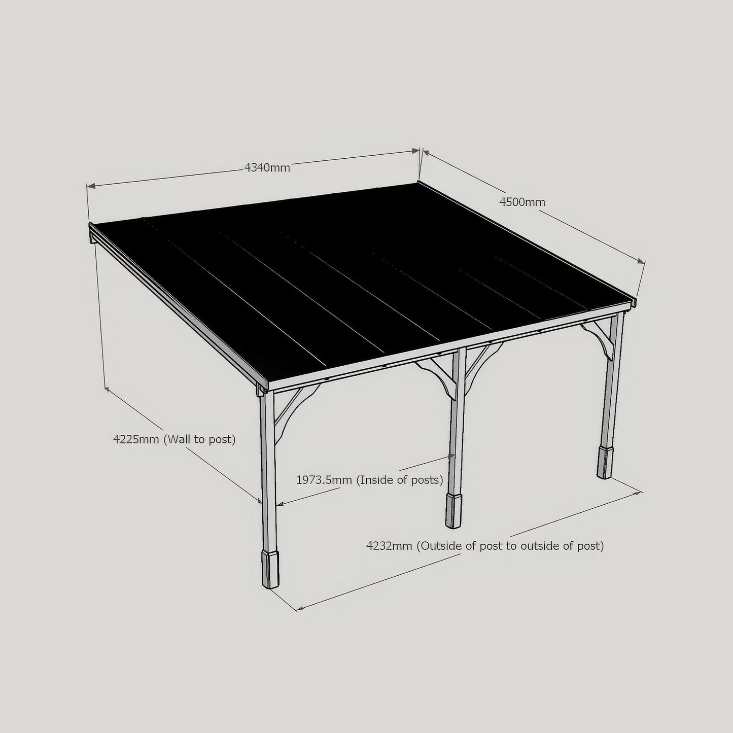 Wall Mounted Polycarbonate Roof Carport - Rustic Brown - 4.5m Depth x 4.34m Width