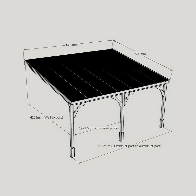 Wall Mounted Polycarbonate Roof Carport - Rustic Brown - 4.5m Depth x 4.34m Width