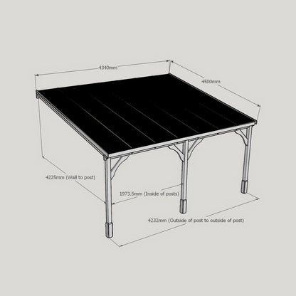 Wall Mounted Polycarbonate Roof Carport - Light Green - 4.5m Depth x 4.34m Width