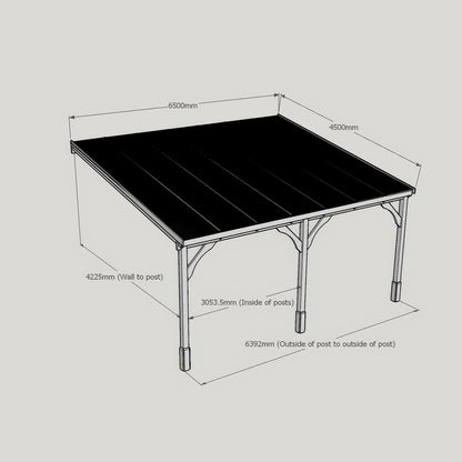Wall Mounted Polycarbonate Roof Carport - Rustic Brown - 4.5m Depth x 6.5m Width