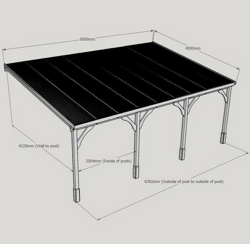 Wall Mounted Polycarbonate Roof Carport - Rustic Brown - 4.5m Depth x 6.5m Width