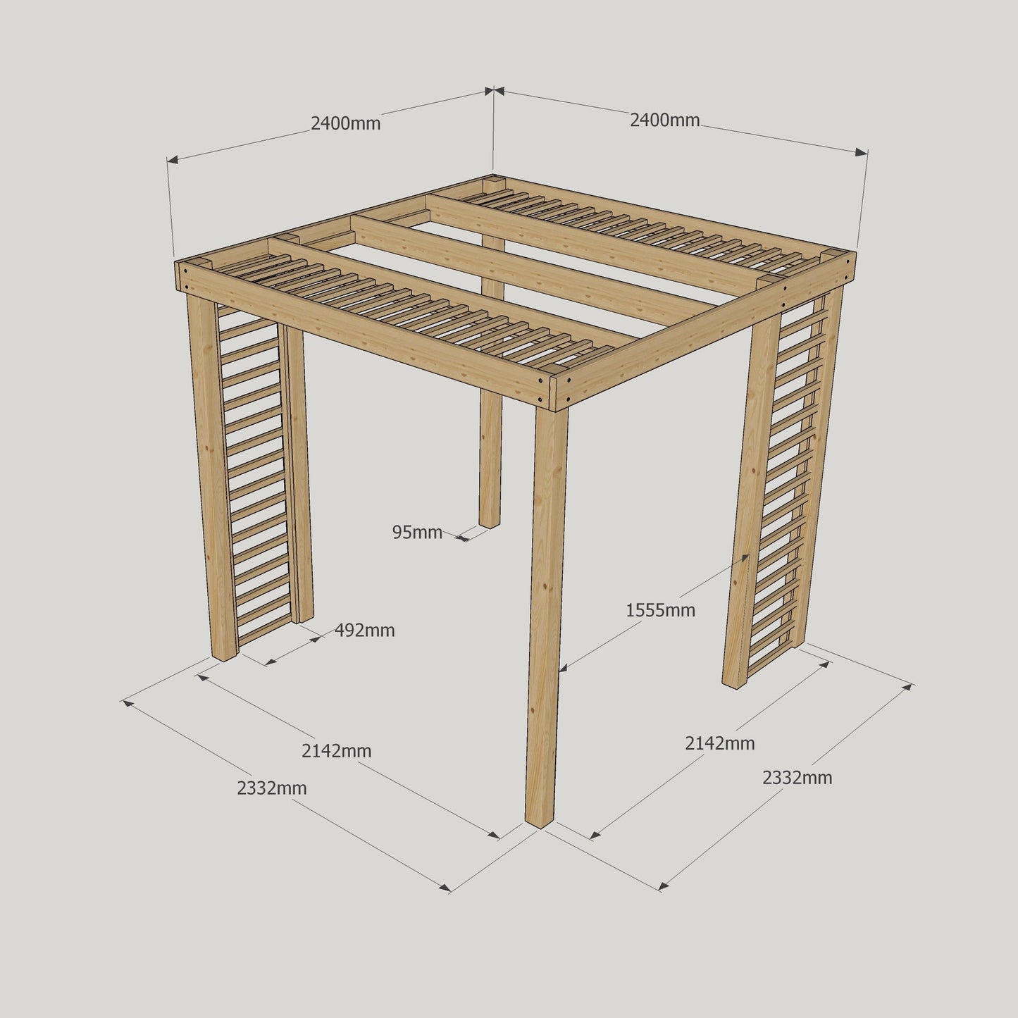 Freestanding Panel Pergola - Rustic Brown - 2.4m Width x 2.4m Length