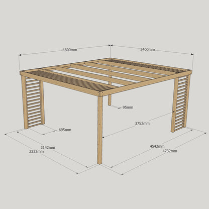 Freestanding Panel Pergola - Light Green - 2.4m Width x 4.8m Length