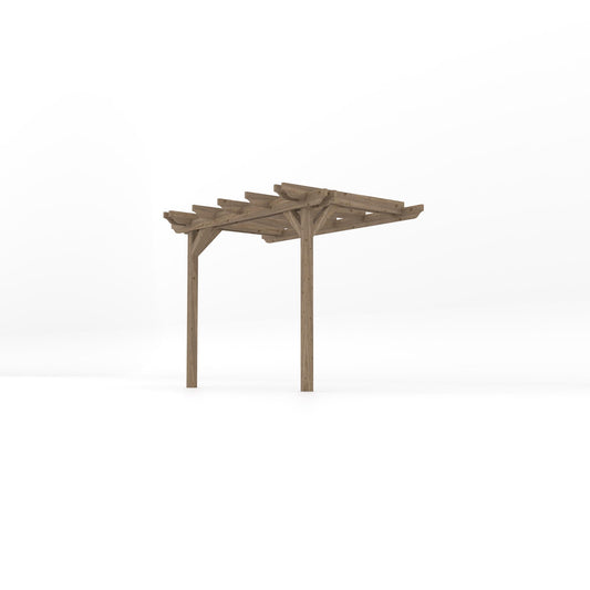 Veranda | Timber Double Garden Veranda | Wall Mounted Garden Structure | Open Slatted Roof | Rustic Brown | 1.8m Depth x 2.4m Length