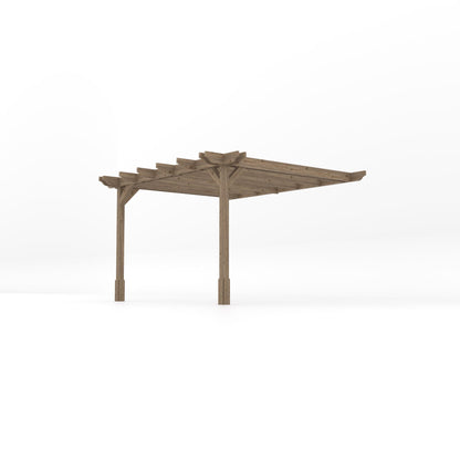 Wall Mounted Double Premium Pergola - Rustic Brown - 3m Depth x 3m Length